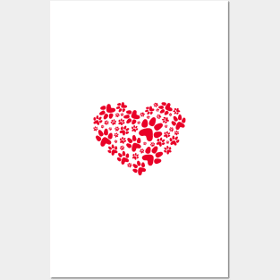 red paw prints heart Posters and Art